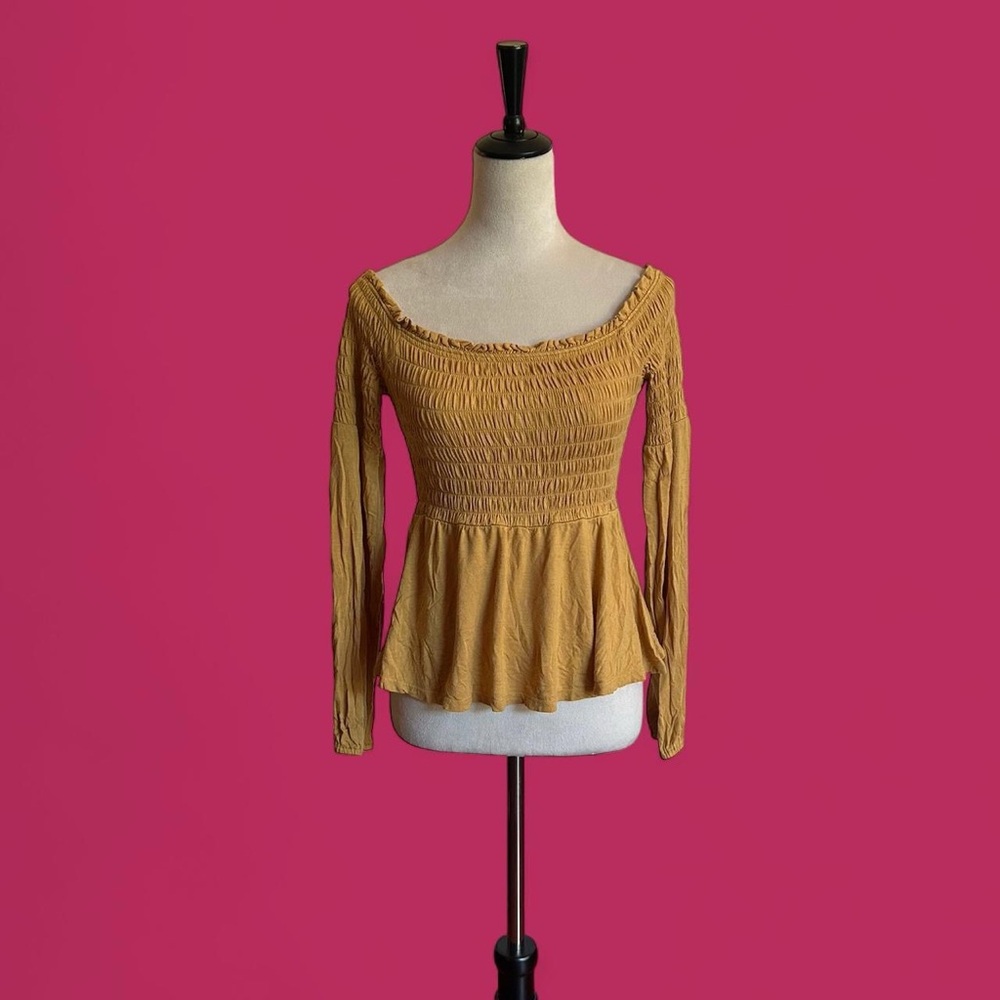 Aeropostale Mustard Smocked Blouse